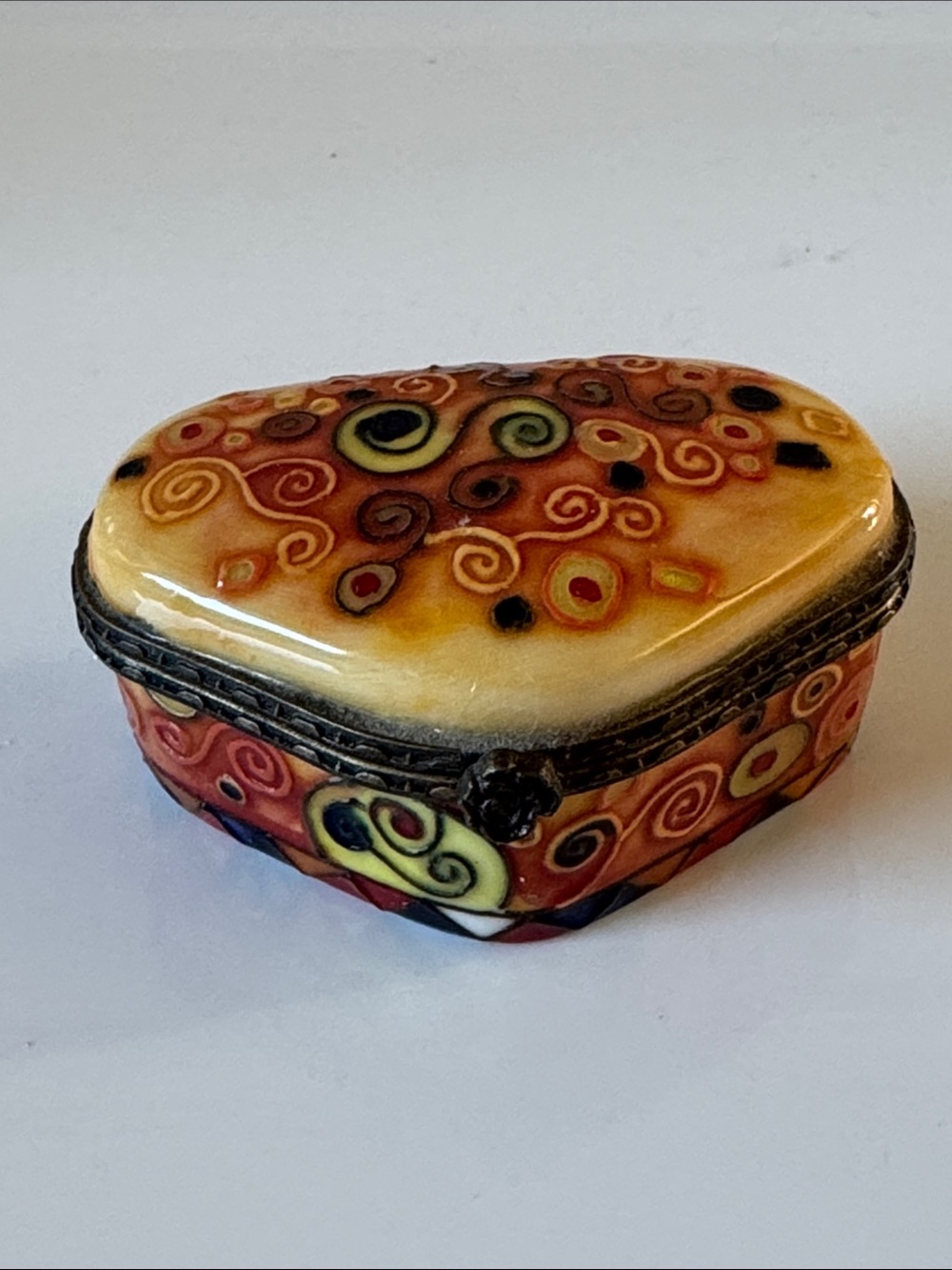 Benaya Hand-Painted Heart Trinket Box in Warm Swirl Colors